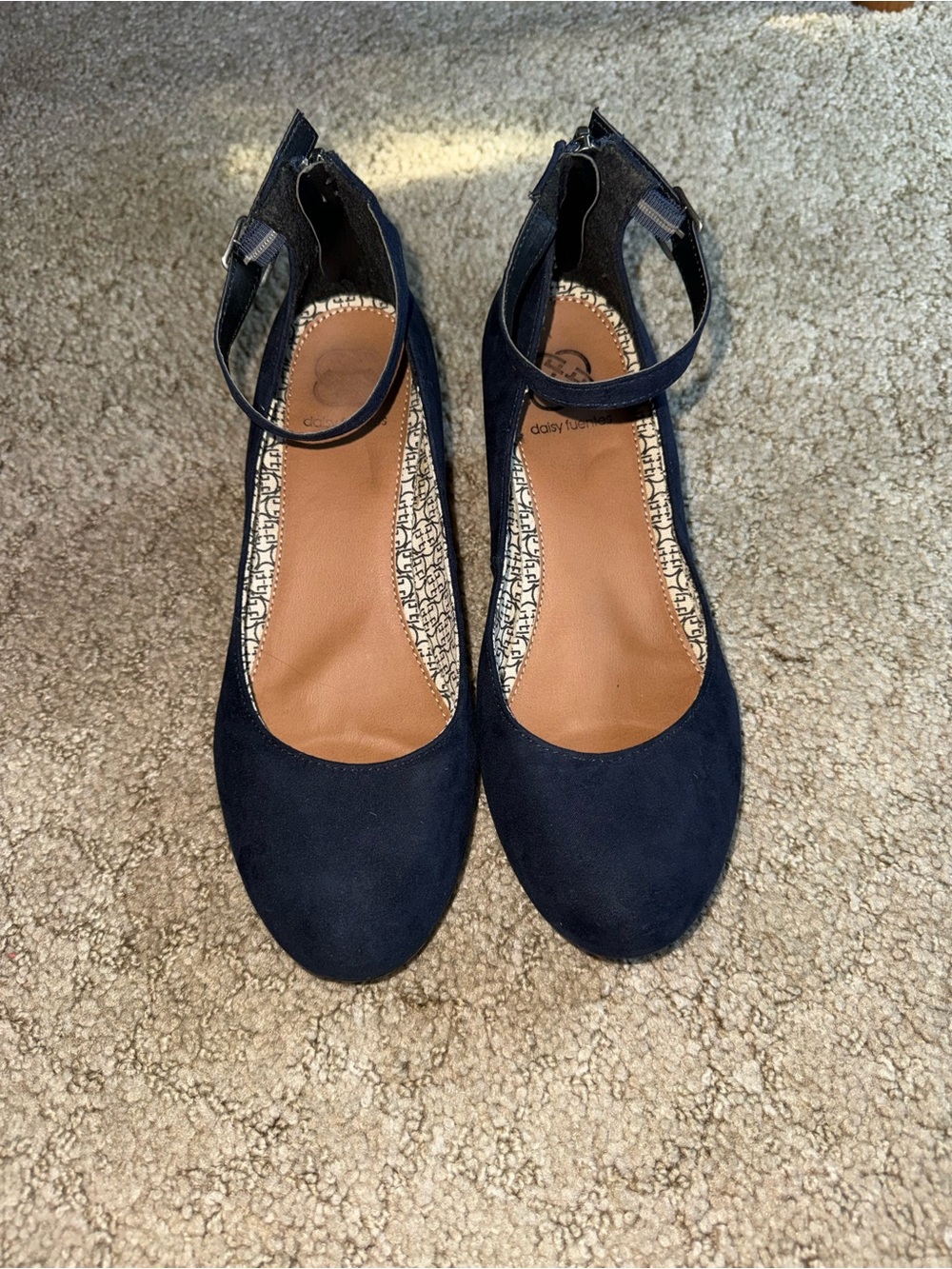 Daisy Fuentes Navy Blue Wedge Ankle-Strap Flats